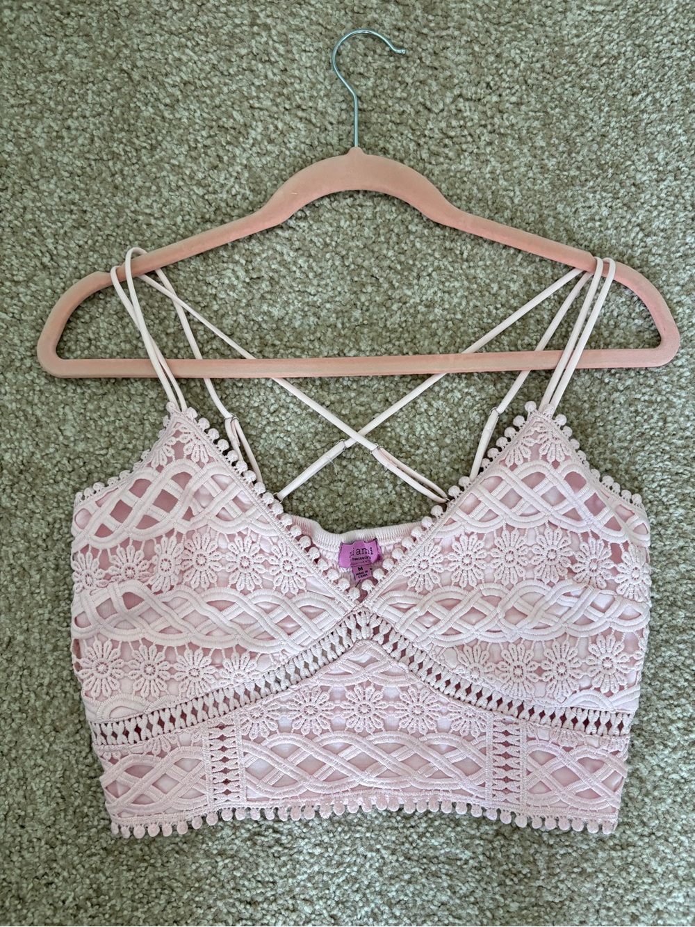 Francesca's Collections Pink Crochet Lace Bralette
